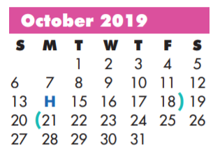 District School Academic Calendar for P A S S Learning Ctr for October 2019