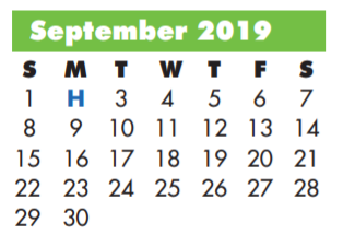 District School Academic Calendar for Travis Elementary for September 2019