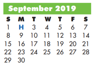 District School Academic Calendar for P A S S Learning Ctr for September 2019