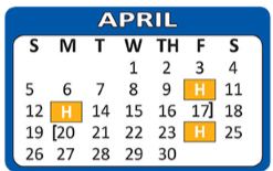 District School Academic Calendar for Jewel C Wietzel Center for April 2020