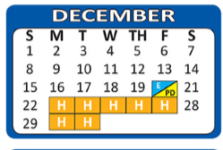 District School Academic Calendar for V M Adams Elementary for December 2019