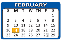 District School Academic Calendar for Bexar Co J J A E P for February 2020