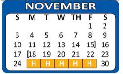 District School Academic Calendar for Hac Daep High School for November 2019