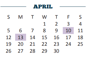 District School Academic Calendar for Moises Vela Middle School for April 2020