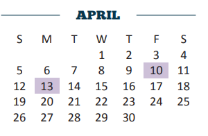 District School Academic Calendar for Bowie Elementary for April 2020