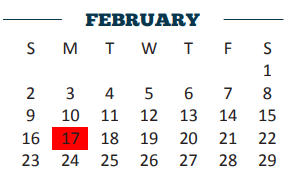 District School Academic Calendar for Edna Tamayo House for February 2020