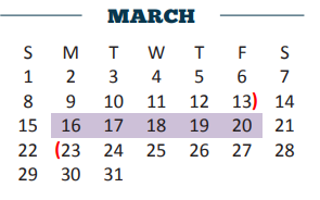 District School Academic Calendar for Bonham Elementary for March 2020