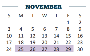 District School Academic Calendar for Moises Vela Middle School for November 2019