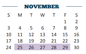 District School Academic Calendar for Gutierrez Middle for November 2019