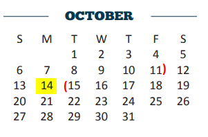 District School Academic Calendar for Cameron Co J J A E P for October 2019