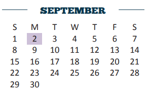 District School Academic Calendar for Edna Tamayo House for September 2019