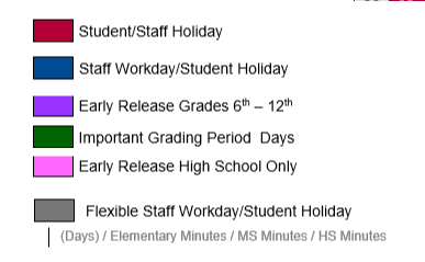 District School Academic Calendar Legend for Blanco Vista Elementary