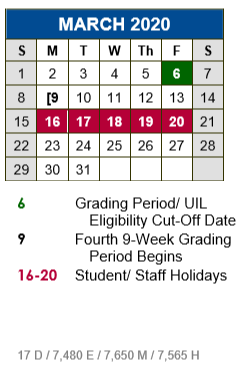 District School Academic Calendar for Green Elementary School for March 2020