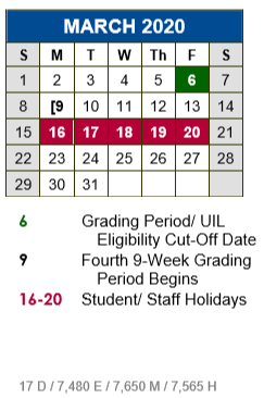 District School Academic Calendar for R C Barton Middle School for March 2020