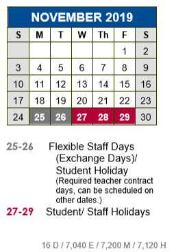 District School Academic Calendar for Hemphill Elementary School for November 2019