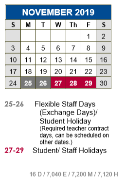 District School Academic Calendar for Green Elementary School for November 2019