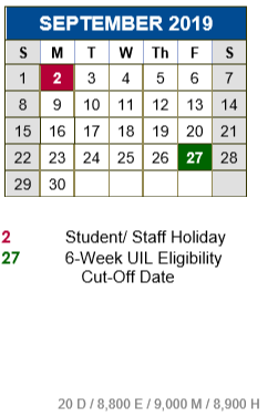 District School Academic Calendar for Elm Grove Elementary School for September 2019