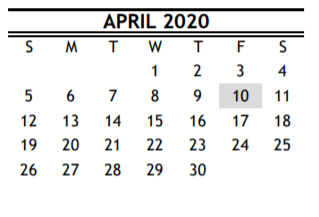 District School Academic Calendar for Kennedy Elementary for April 2020