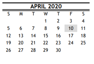 District School Academic Calendar for Milby High School for April 2020