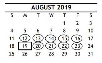 District School Academic Calendar for Concord Elementary for August 2019