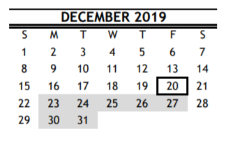 District School Academic Calendar for Rebuild Hisd Campus for December 2019