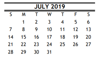 District School Academic Calendar for Grimes Elementary for July 2019