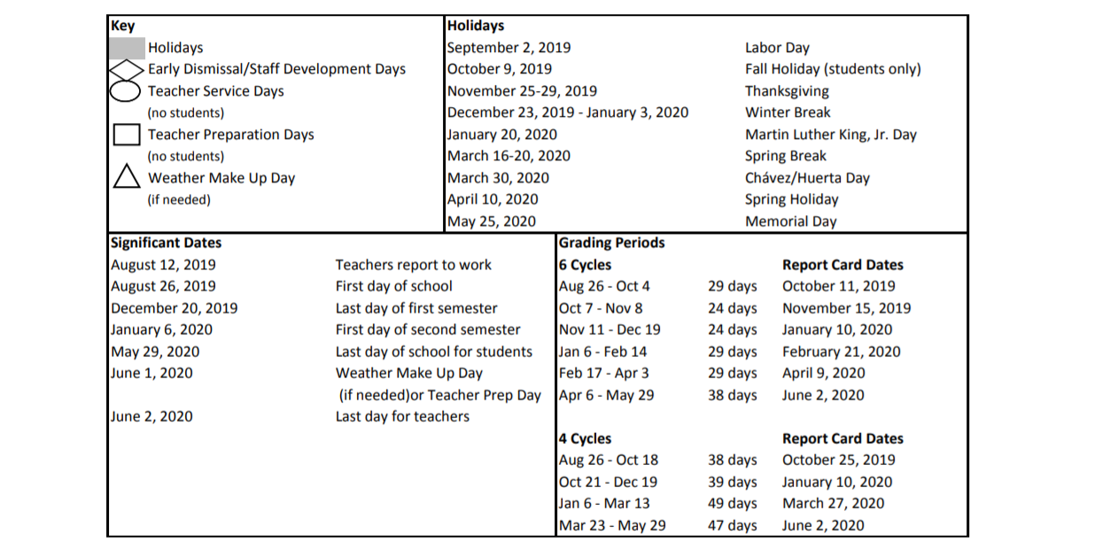 District School Academic Calendar Key for Kaleidoscope/caleidoscopio