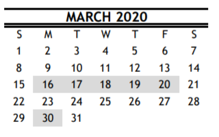 District School Academic Calendar for Ashford Elementary for March 2020