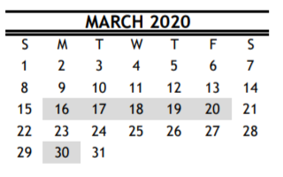 District School Academic Calendar for Garden Villas Elementary for March 2020