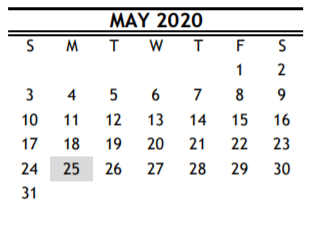District School Academic Calendar for Bonham/neff/white/sharpstown for May 2020