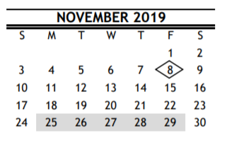 District School Academic Calendar for Marshall Middle for November 2019