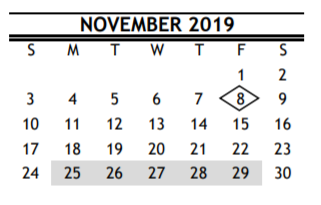 District School Academic Calendar for Seguin Elementary for November 2019