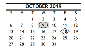 District School Academic Calendar for South District Alternative for October 2019