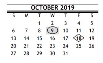 District School Academic Calendar for De Chaumes Elementary for October 2019