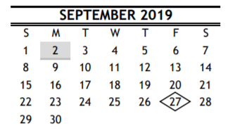 District School Academic Calendar for Durham Elementary for September 2019