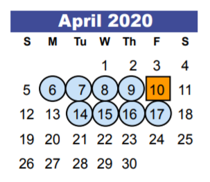 District School Academic Calendar for Early Learning Wing for April 2020