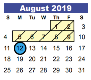 District School Academic Calendar for Early Learning Wing for August 2019