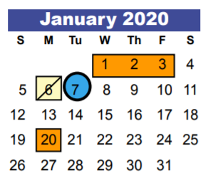 District School Academic Calendar for Early Learning Wing for January 2020