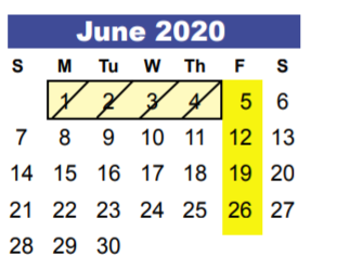 District School Academic Calendar for Kingwood Park High School for June 2020