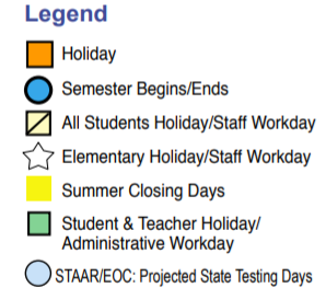 District School Academic Calendar Legend for Atascocita Middle