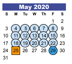 District School Academic Calendar for Oaks Elementary for May 2020