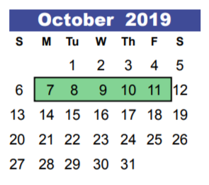 District School Academic Calendar for Timberwood Middle for October 2019