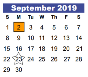 District School Academic Calendar for Early Learning Wing for September 2019