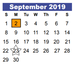 District School Academic Calendar for Kingwood Middle for September 2019