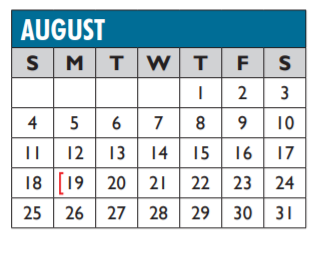 District School Academic Calendar for Secondary Reassign Ctr for August 2019