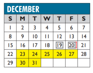 District School Academic Calendar for Union Bower Center For Learning for December 2019