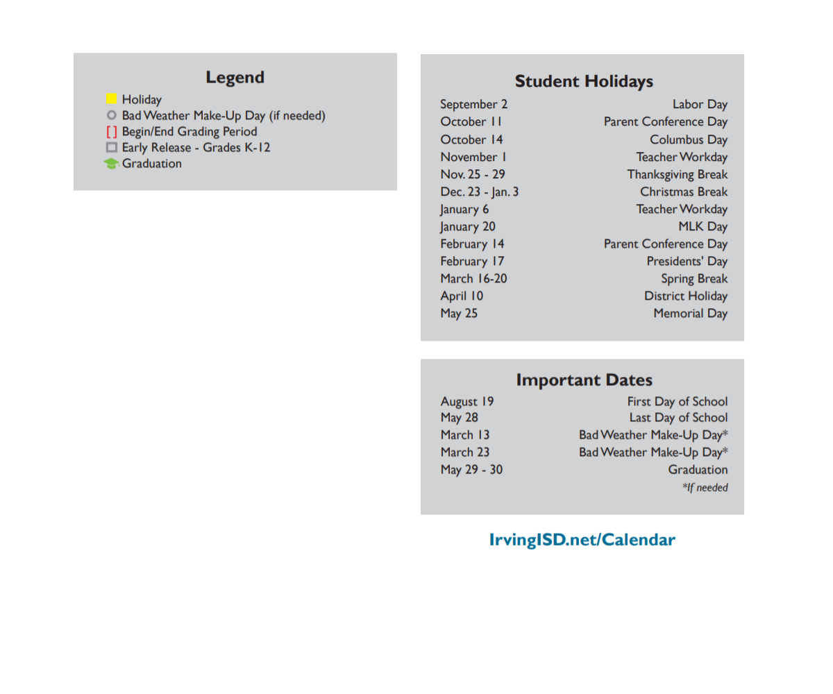 District School Academic Calendar Key for Union Bower Center For Learning