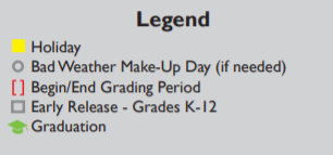 District School Academic Calendar Legend for Union Bower Center For Learning