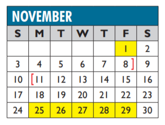 District School Academic Calendar for Union Bower Center For Learning for November 2019