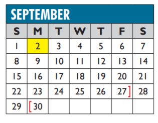 District School Academic Calendar for Secondary Reassign Ctr for September 2019